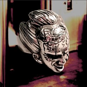 NEW Gothic Stainless Steel Silver Zombie Doll Clown Face Ring